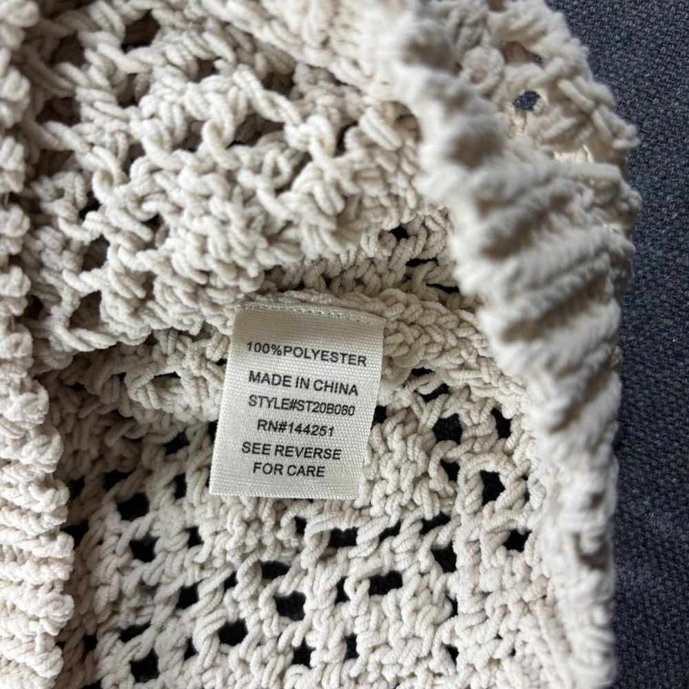 Jessica Simpson Crochet Open Knit Sweater Womens Large Beige Boho Pullover Top - Picture 4 of 5